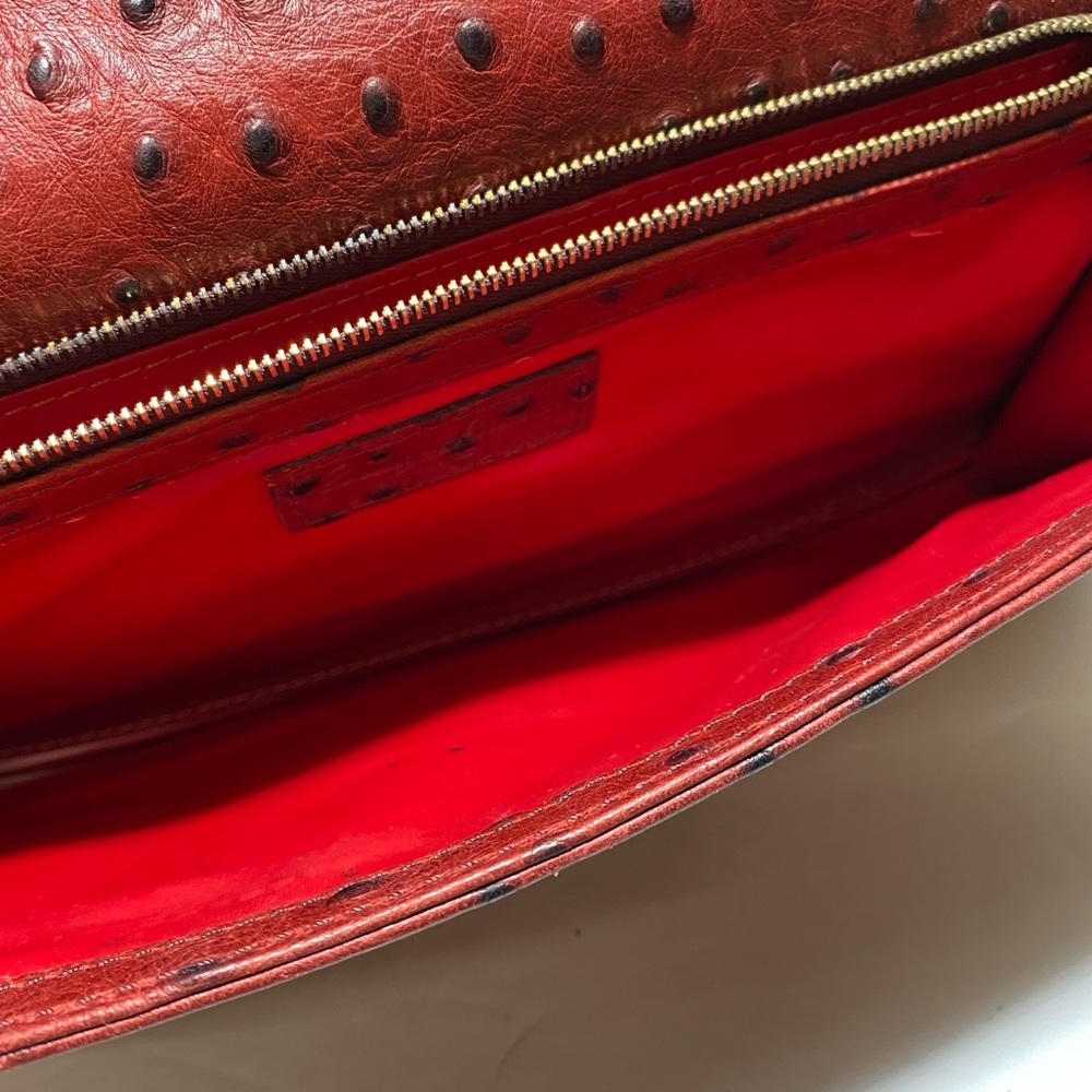 Dooney & Bourke Red Leather Women's Bag  Ostrich Embossed crossbody Clutch Purse - Picture 11 of 16